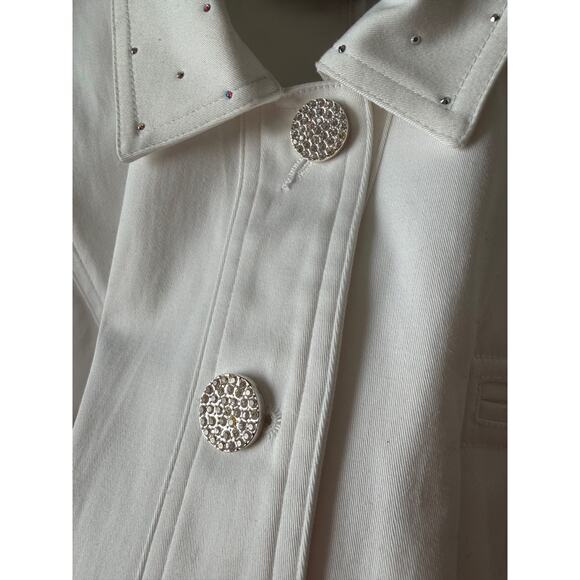 Christine Alexander White Denim Jacket Embellished Swarovski Crystal Rhinestones - Picture 5 of 6